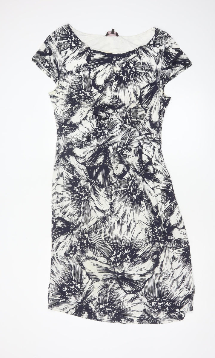 Phase Eight Women’s Black Floral Sheath Stretch Jersey Dress Size 16