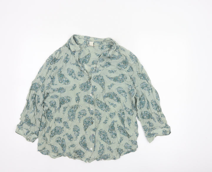 Monsoon Women Green Paisley 3/4 Sleeve Floral Blouse Size 14