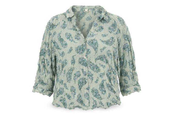 Monsoon Women Green Paisley 3/4 Sleeve Floral Blouse Size 14