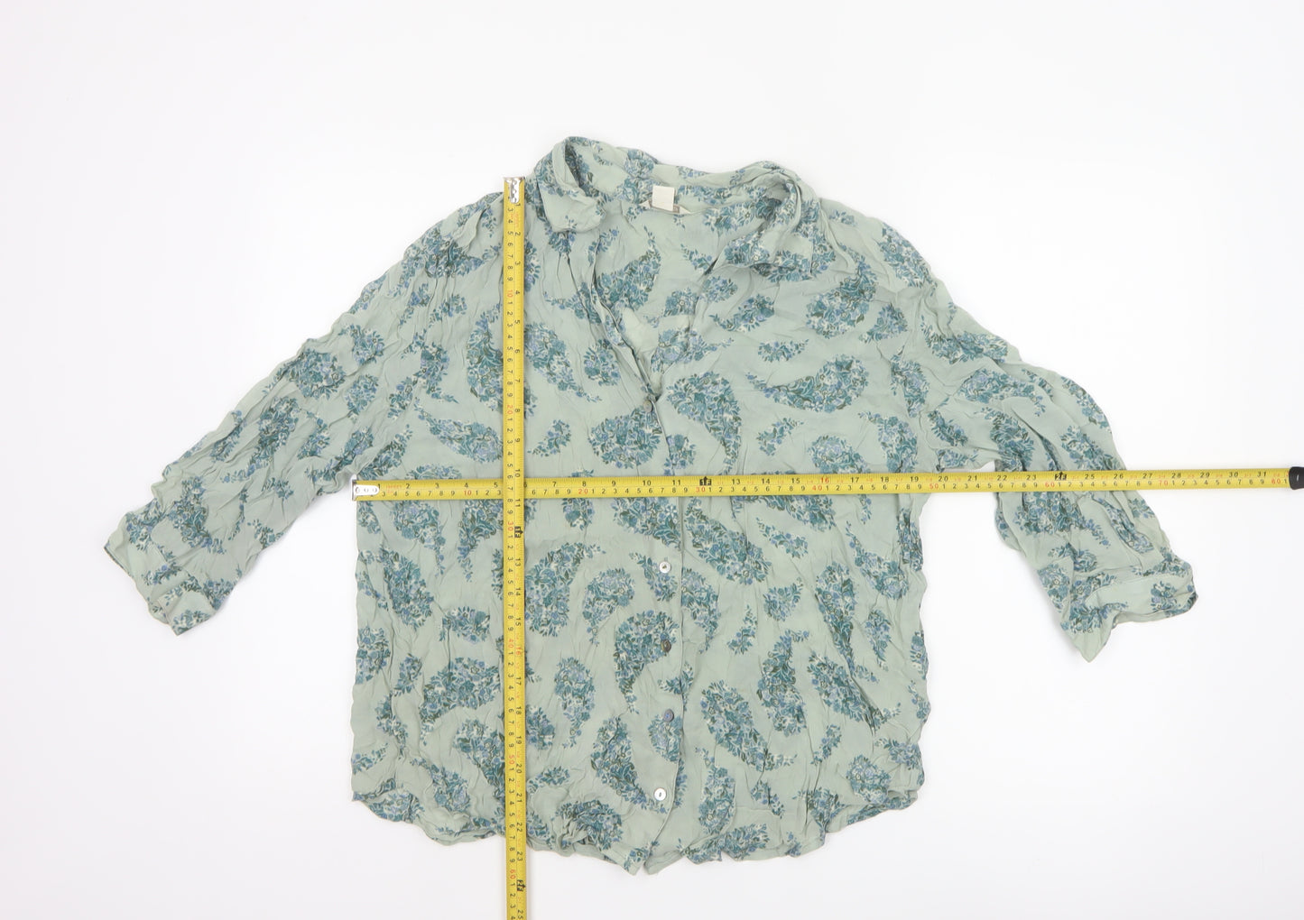 Monsoon Women Green Paisley 3/4 Sleeve Floral Blouse Size 14