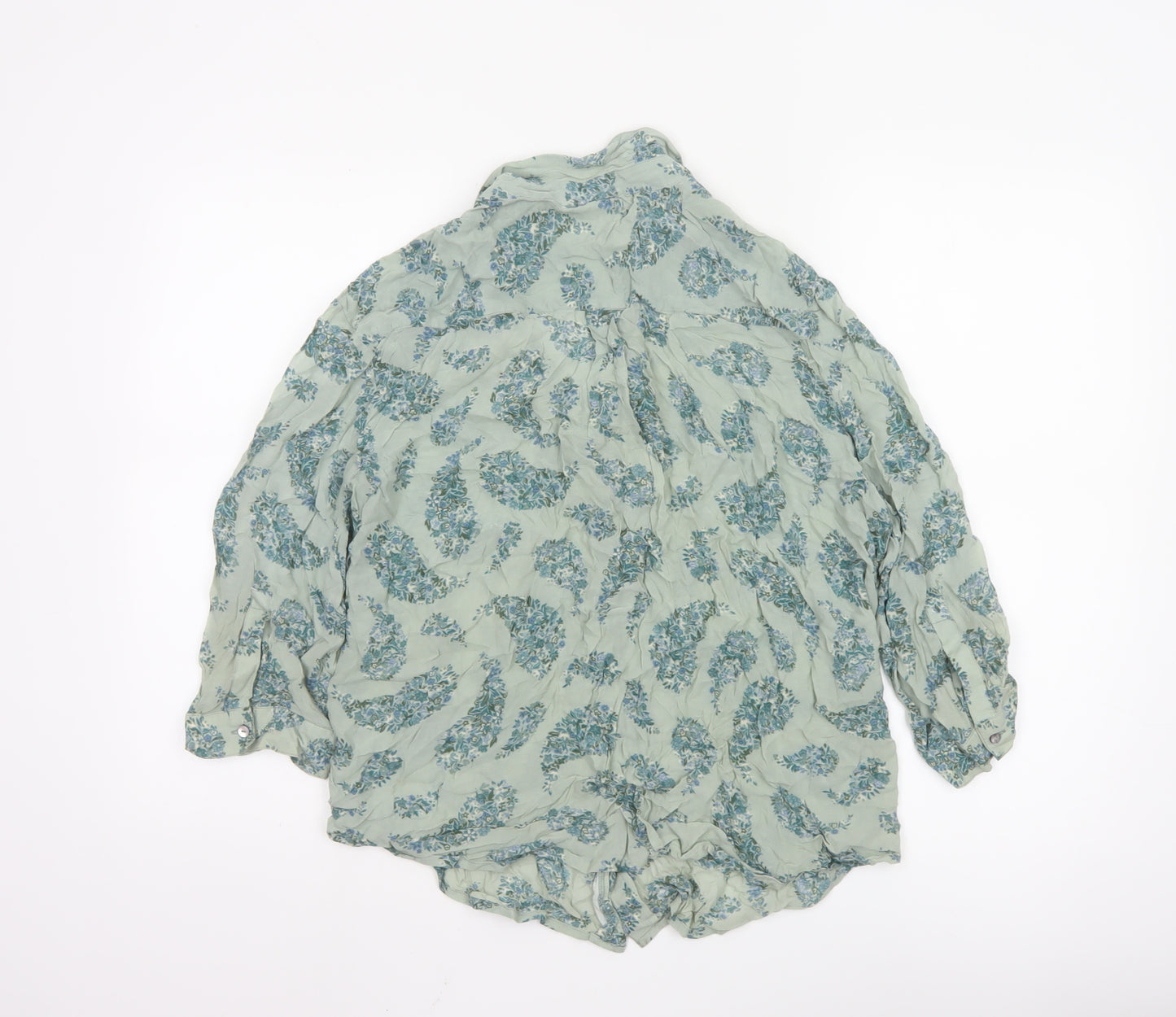 Monsoon Women Green Paisley 3/4 Sleeve Floral Blouse Size 14