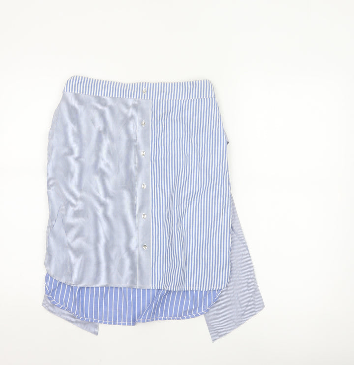 River Island Women Blue Striped Wrap Skirt Size 10 Short