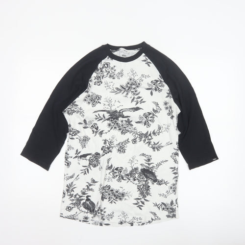 Vans Men's Black & White Floral Bird Raglan 3/4 Sleeve T-Shirt Small