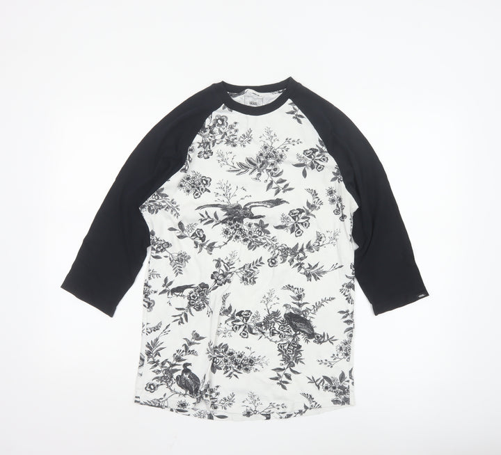 Vans Men's Black & White Floral Bird Raglan 3/4 Sleeve T-Shirt Small
