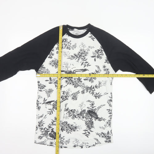 Vans Men's Black & White Floral Bird Raglan 3/4 Sleeve T-Shirt Small