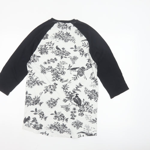 Vans Men's Black & White Floral Bird Raglan 3/4 Sleeve T-Shirt Small