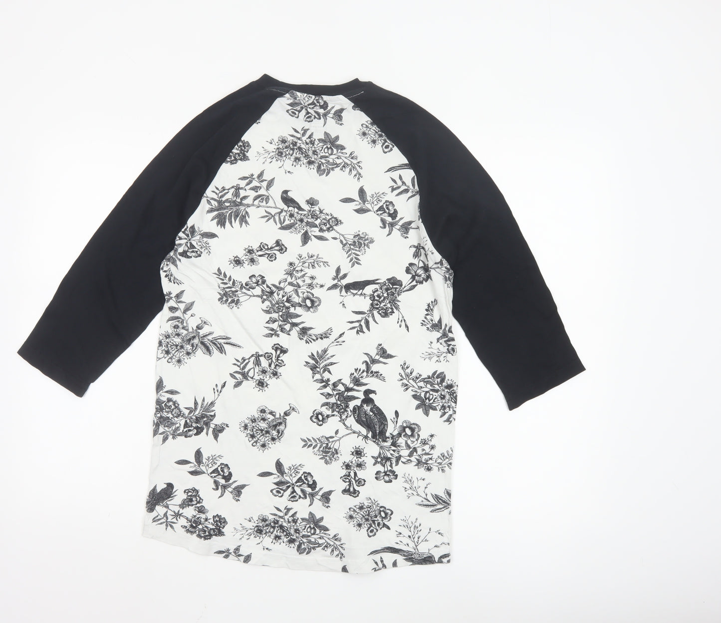 Vans Men's Black & White Floral Bird Raglan 3/4 Sleeve T-Shirt Small