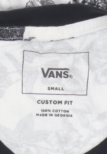 Vans Men's Black & White Floral Bird Raglan 3/4 Sleeve T-Shirt Small