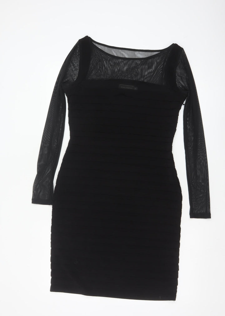 Mint Velvet Women Black Size 14 Bodycon Long Sleeve Party Dress