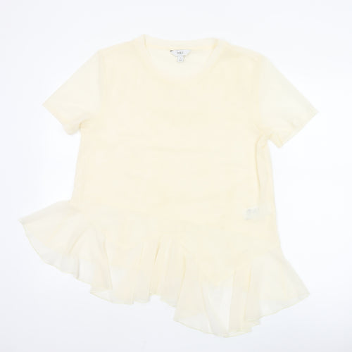 Marks and Spencer Womens Beige Short Sleeve Ruffle Hem Top Size 14