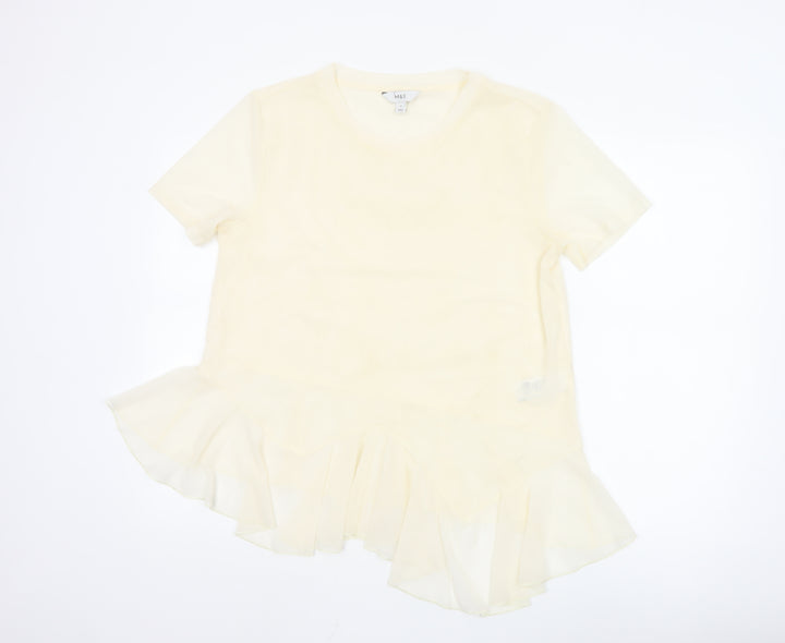Marks and Spencer Womens Beige Short Sleeve Ruffle Hem Top Size 14