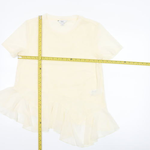 Marks and Spencer Womens Beige Short Sleeve Ruffle Hem Top Size 14