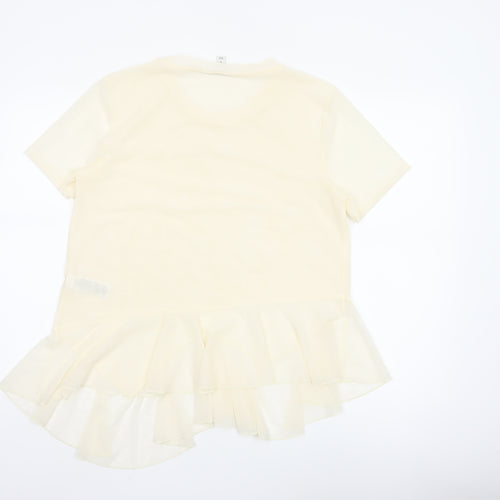 Marks and Spencer Womens Beige Short Sleeve Ruffle Hem Top Size 14