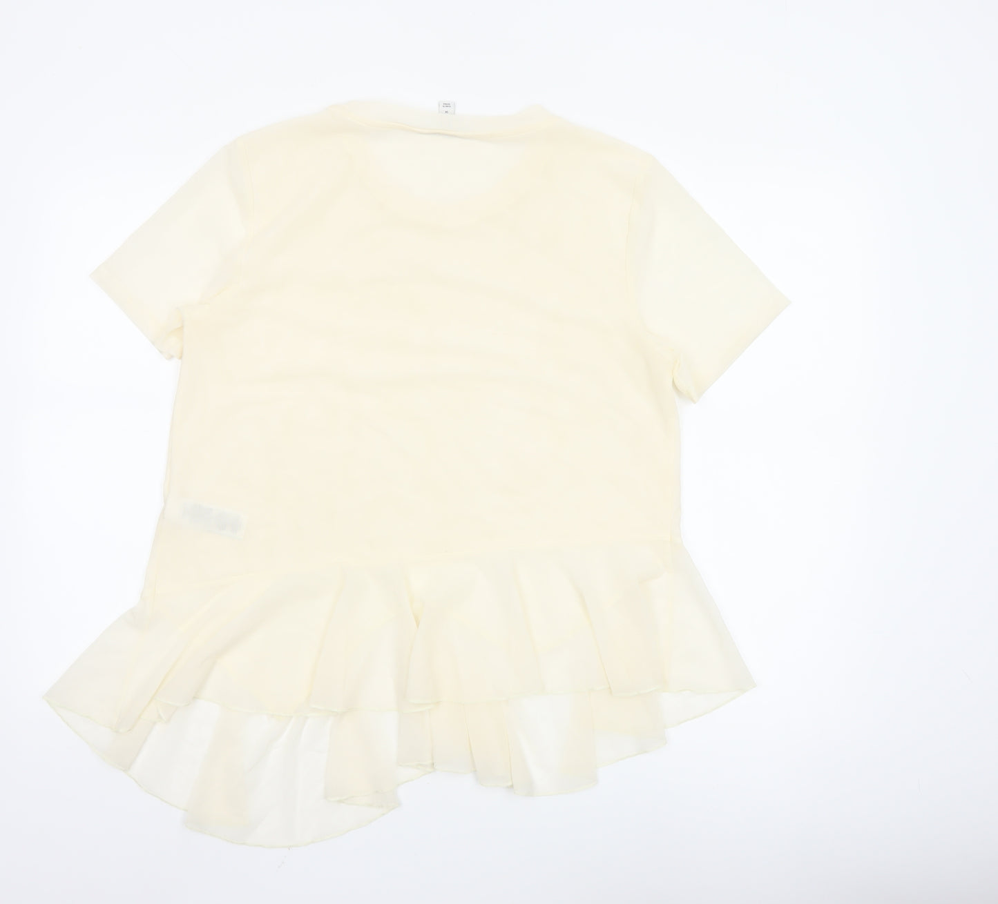Marks and Spencer Womens Beige Short Sleeve Ruffle Hem Top Size 14