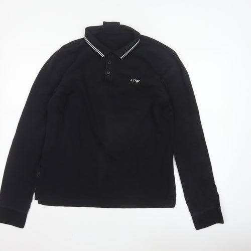 Armani Jeans Men's Black Long Sleeve Polo Shirt XL