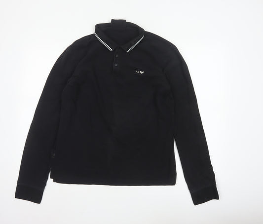 Armani Jeans Men's Black Long Sleeve Polo Shirt XL