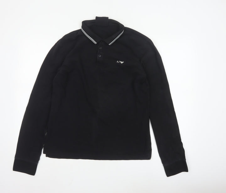 Armani Jeans Men's Black Long Sleeve Polo Shirt XL