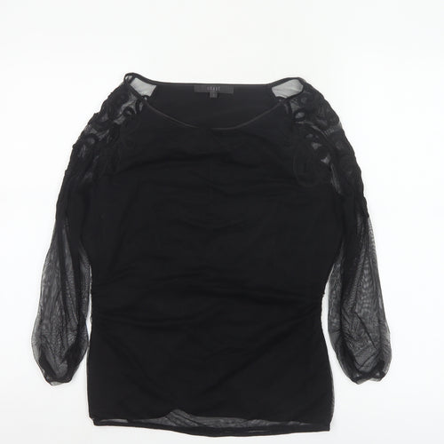 Coast Women’s Black Sheer Embroidered Long Sleeve Tunic Blouse Size S