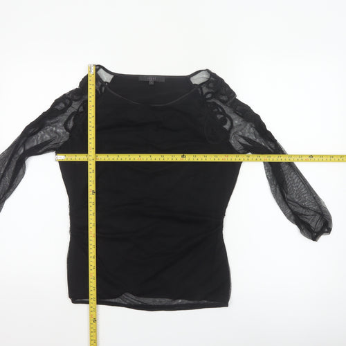 Coast Women’s Black Sheer Embroidered Long Sleeve Tunic Blouse Size S