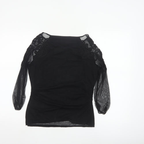 Coast Women’s Black Sheer Embroidered Long Sleeve Tunic Blouse Size S