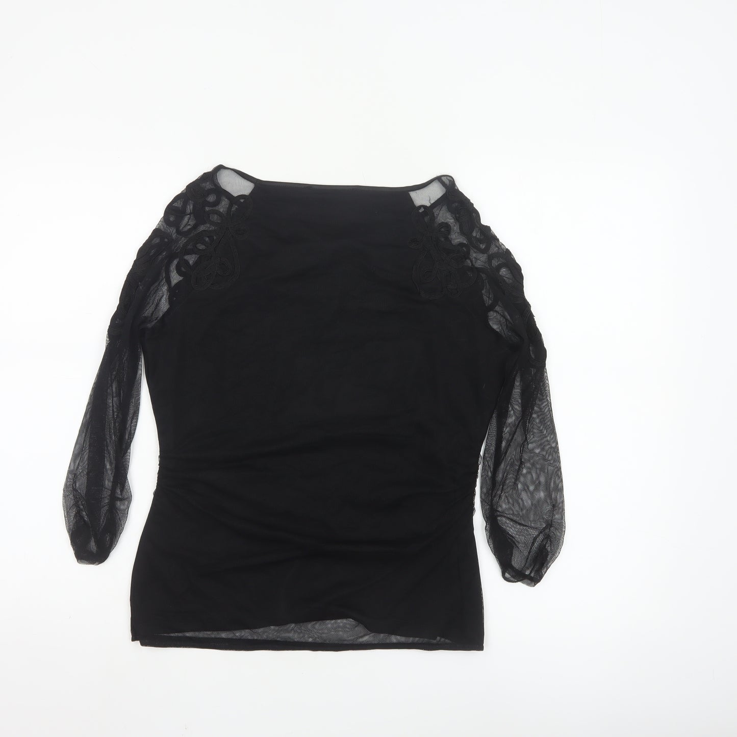 Coast Women’s Black Sheer Embroidered Long Sleeve Tunic Blouse Size S