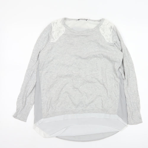 Mint Velvet Womens Grey Lace Detail Long Sleeve Tunic Blouse Size 8