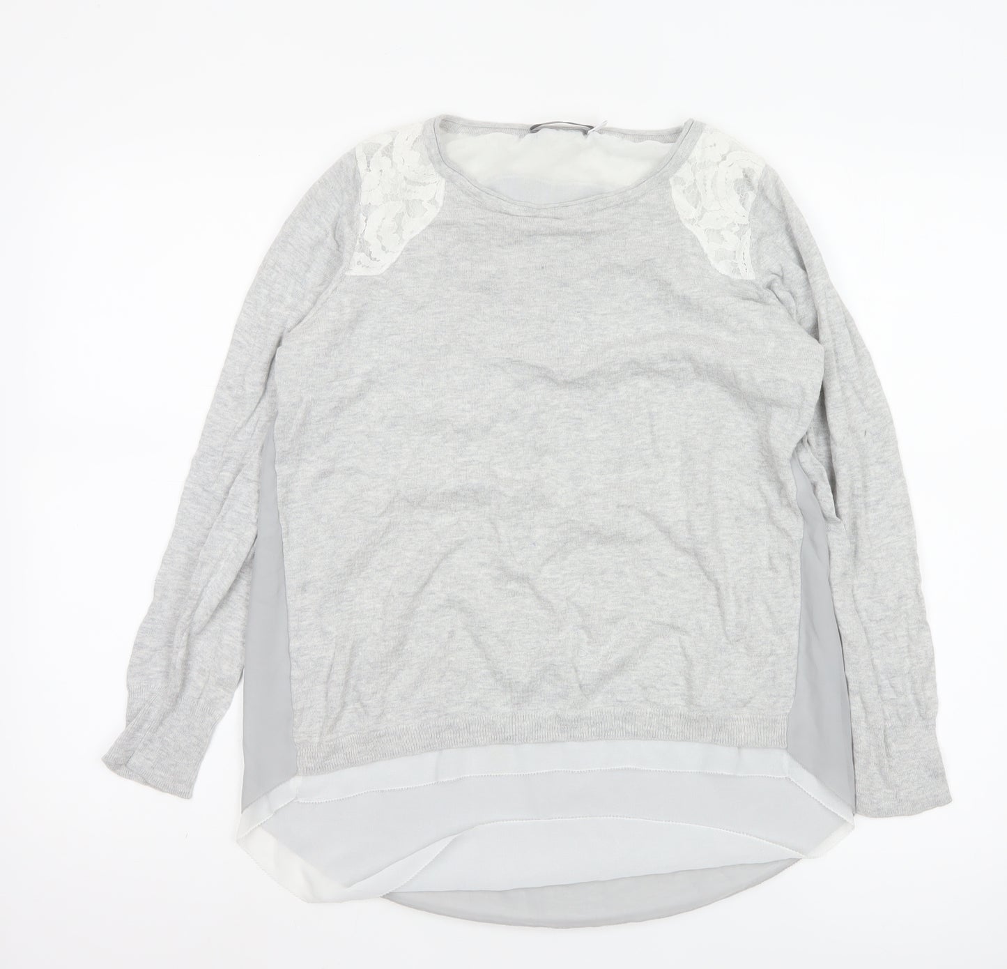 Mint Velvet Womens Grey Lace Detail Long Sleeve Tunic Blouse Size 8