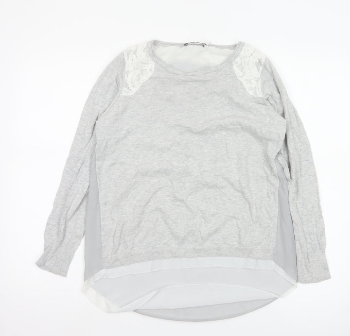 Mint Velvet Womens Grey Lace Detail Long Sleeve Tunic Blouse Size 8