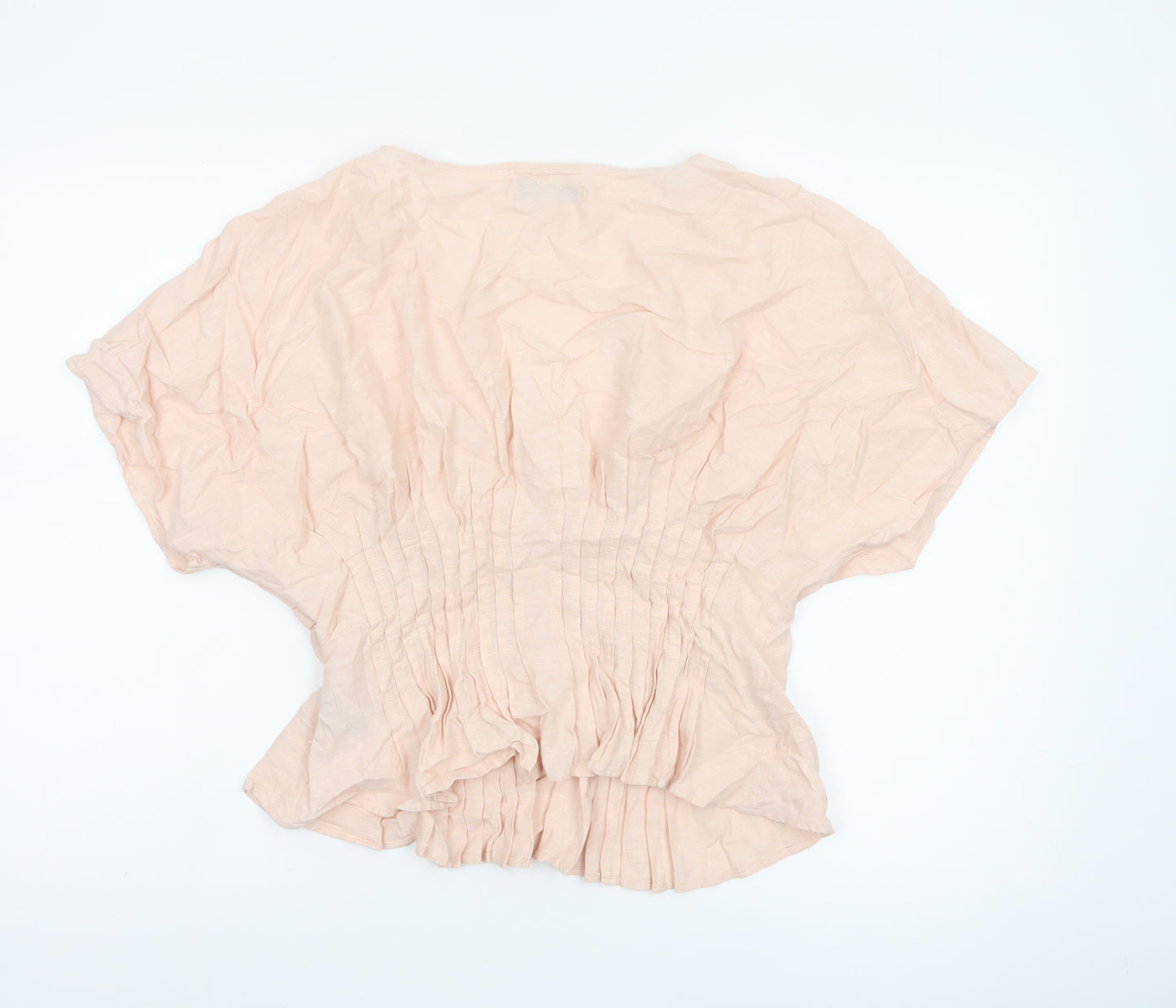 Marks and Spencer Women Beige Linen Viscose Pleated V-Neck Tunic Blouse Size 12