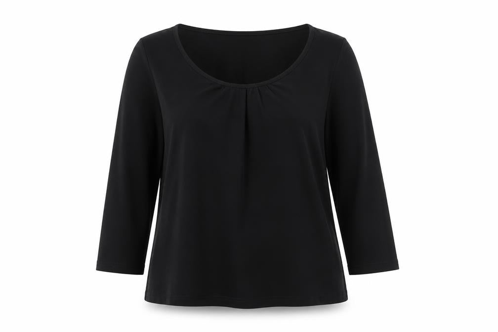 Front view of Marks & Spencer women’s black viscose 3/4 sleeve top, size UK 14