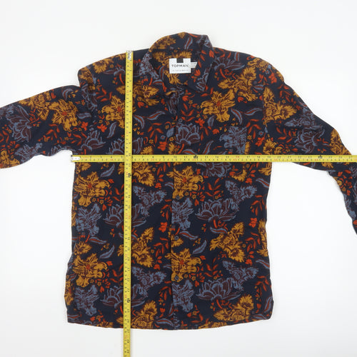 Topman Men's Navy Floral Long Sleeve Button-Up Shirt Size L