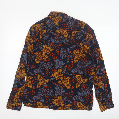 Topman Men's Navy Floral Long Sleeve Button-Up Shirt Size L