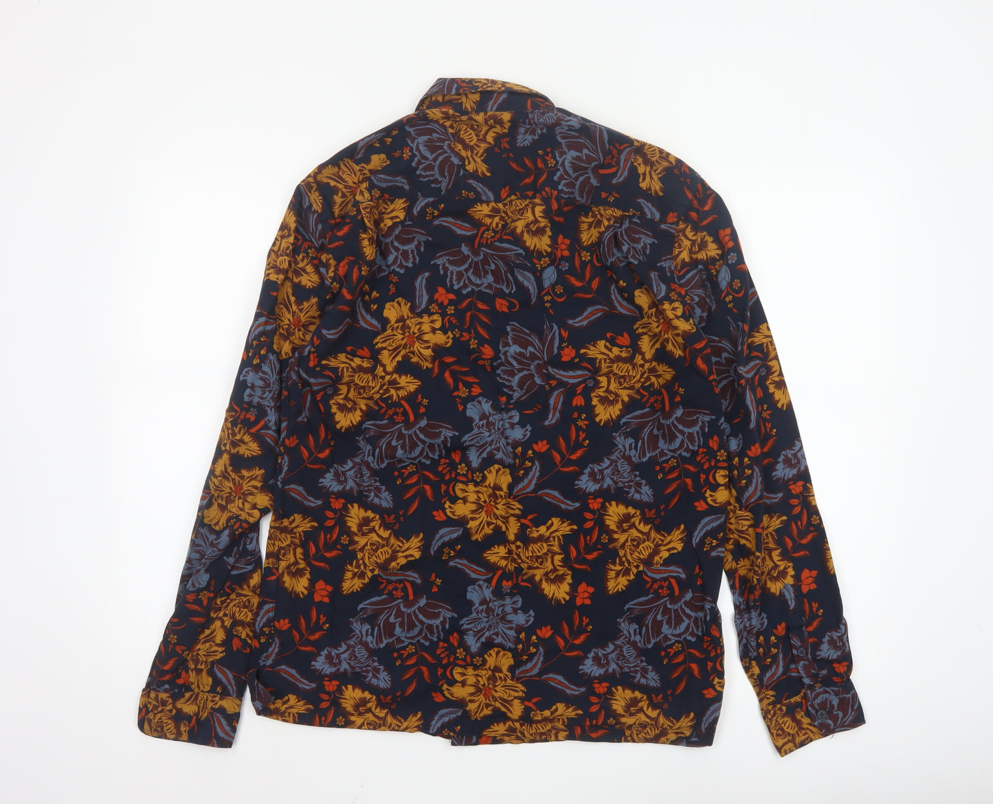 Topman Men's Navy Floral Long Sleeve Button-Up Shirt Size L