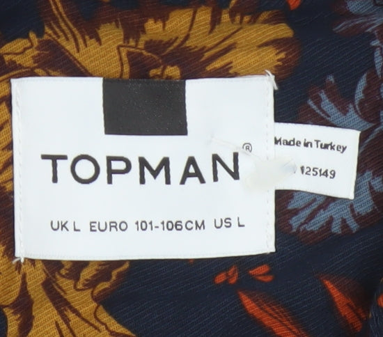 Topman Men's Navy Floral Long Sleeve Button-Up Shirt Size L