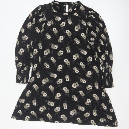Next Women’s Black Floral Shift Dress Size 12 Long Sleeve