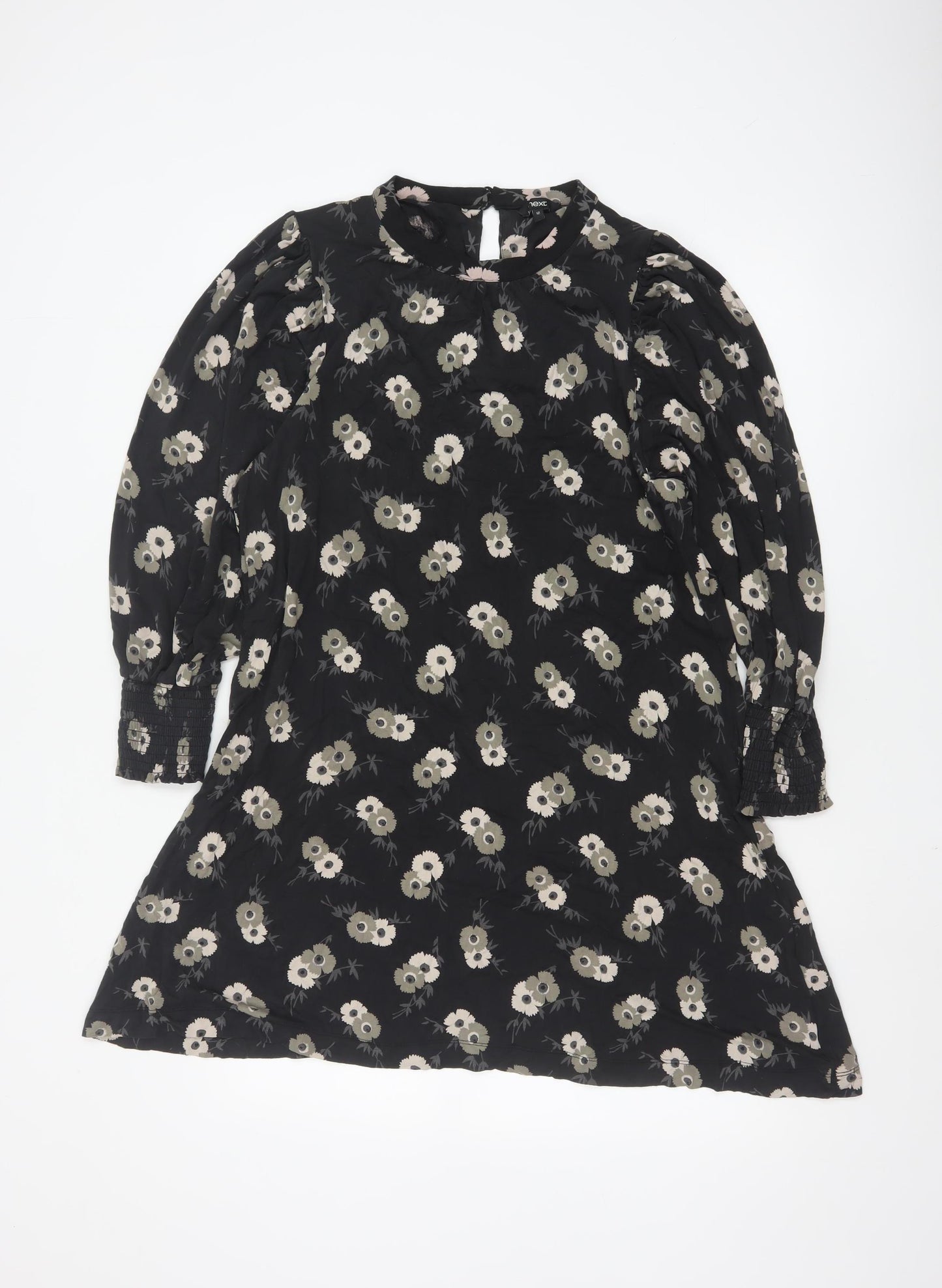 Next Women’s Black Floral Shift Dress Size 12 Long Sleeve
