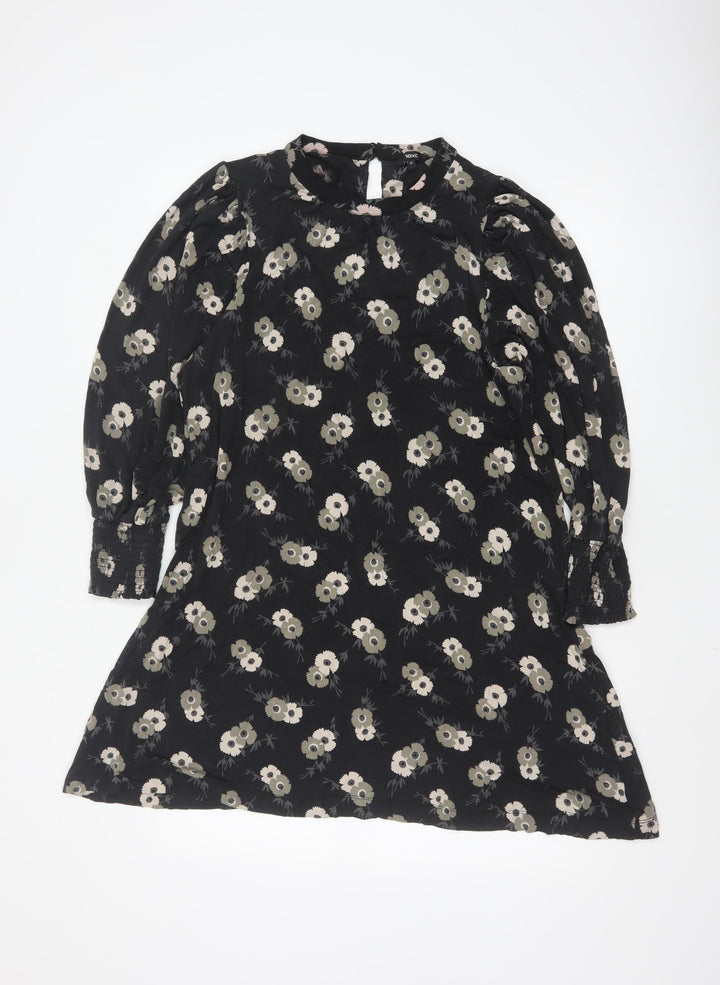 Next Women’s Black Floral Shift Dress Size 12 Long Sleeve