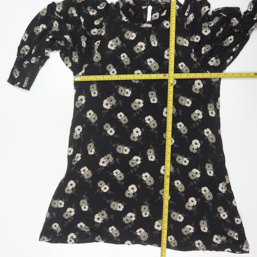 Next Women’s Black Floral Shift Dress Size 12 Long Sleeve