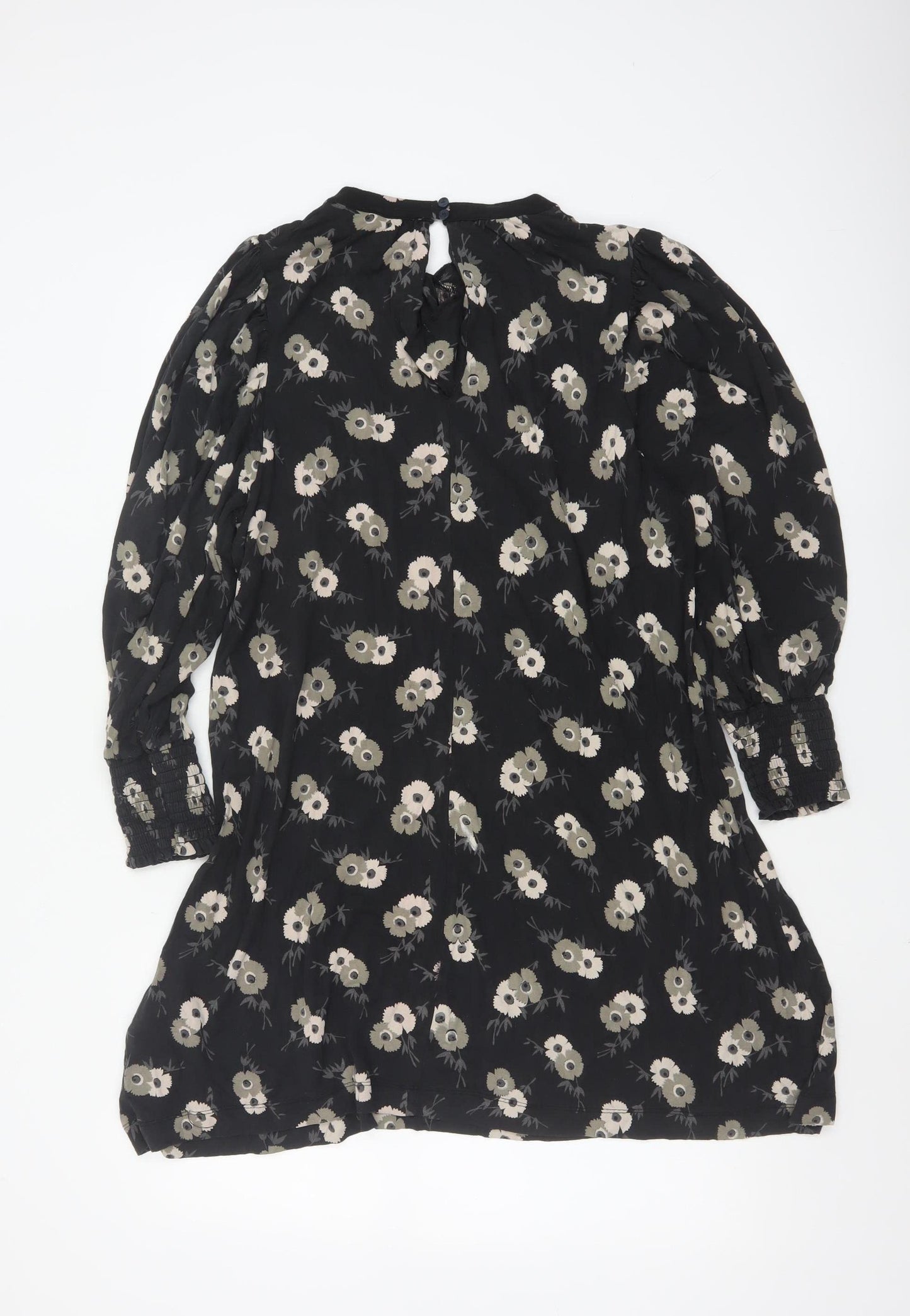 Next Women’s Black Floral Shift Dress Size 12 Long Sleeve