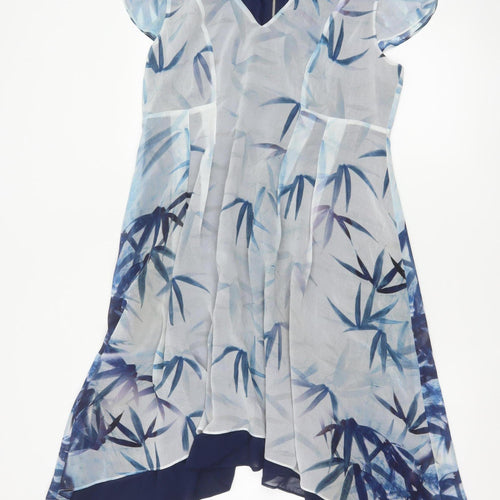 Phase Eight Women Blue Floral Asymmetric Midi Dress UK 12