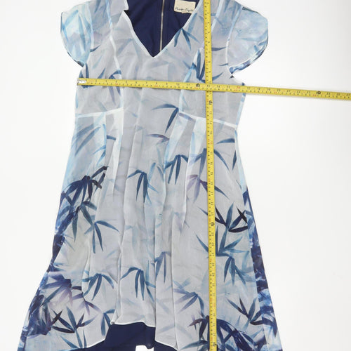 Phase Eight Women Blue Floral Asymmetric Midi Dress UK 12
