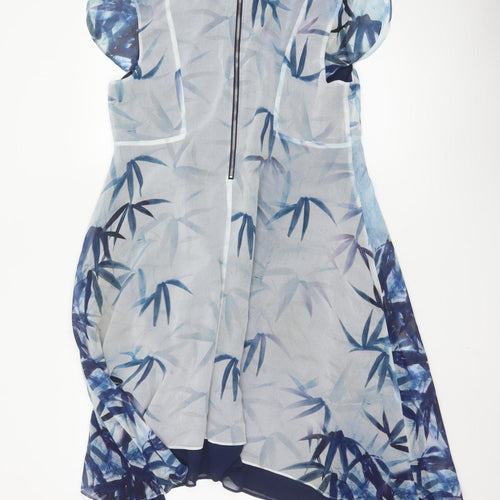 Phase Eight Women Blue Floral Asymmetric Midi Dress UK 12