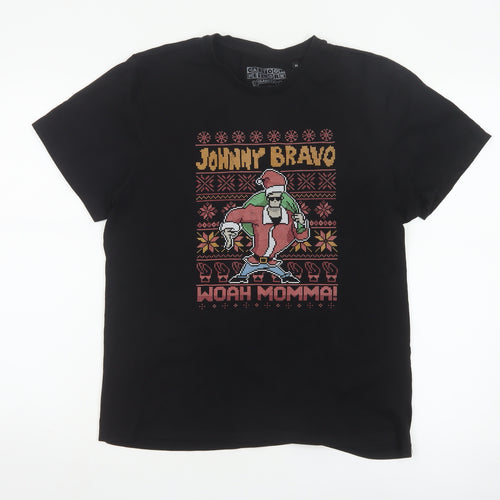 Cartoon Network Johnny Bravo Black Christmas Graphic Men's M T-Shirt