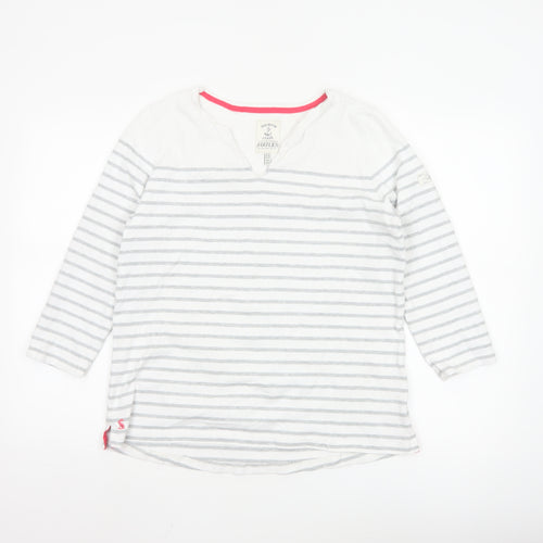 Joules Women’s White Striped 3/4 Sleeve Cotton V-Neck T-Shirt Size 14
