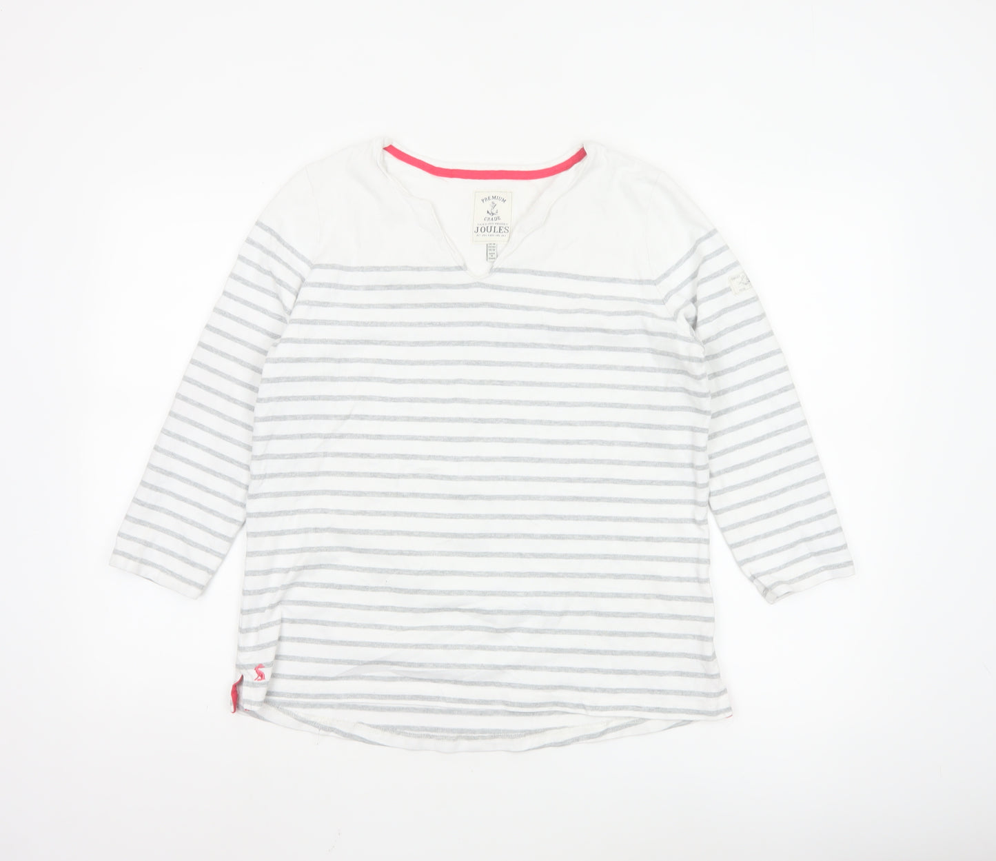 Joules Women’s White Striped 3/4 Sleeve Cotton V-Neck T-Shirt Size 14