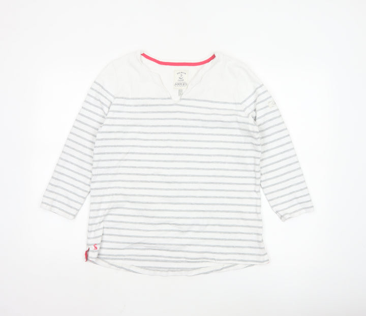 Joules Women’s White Striped 3/4 Sleeve Cotton V-Neck T-Shirt Size 14