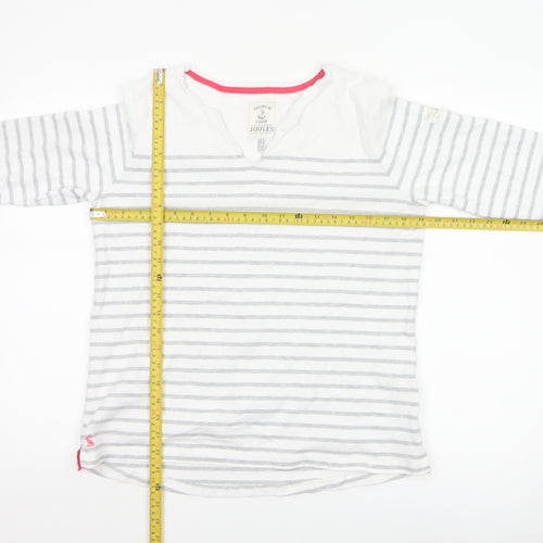 Joules Women’s White Striped 3/4 Sleeve Cotton V-Neck T-Shirt Size 14