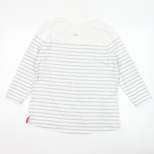 Joules Women’s White Striped 3/4 Sleeve Cotton V-Neck T-Shirt Size 14