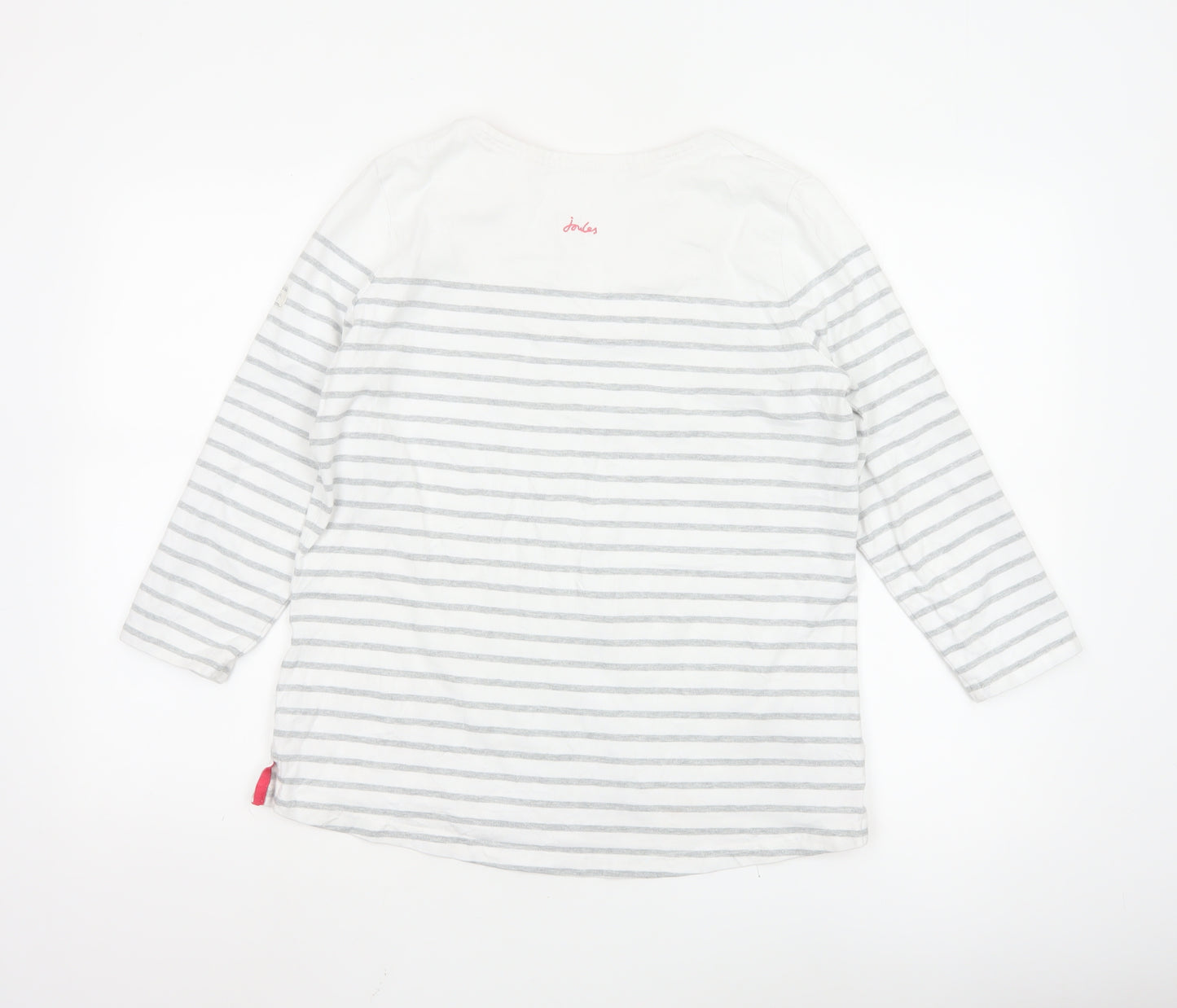 Joules Women’s White Striped 3/4 Sleeve Cotton V-Neck T-Shirt Size 14