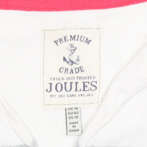 Joules Women’s White Striped 3/4 Sleeve Cotton V-Neck T-Shirt Size 14